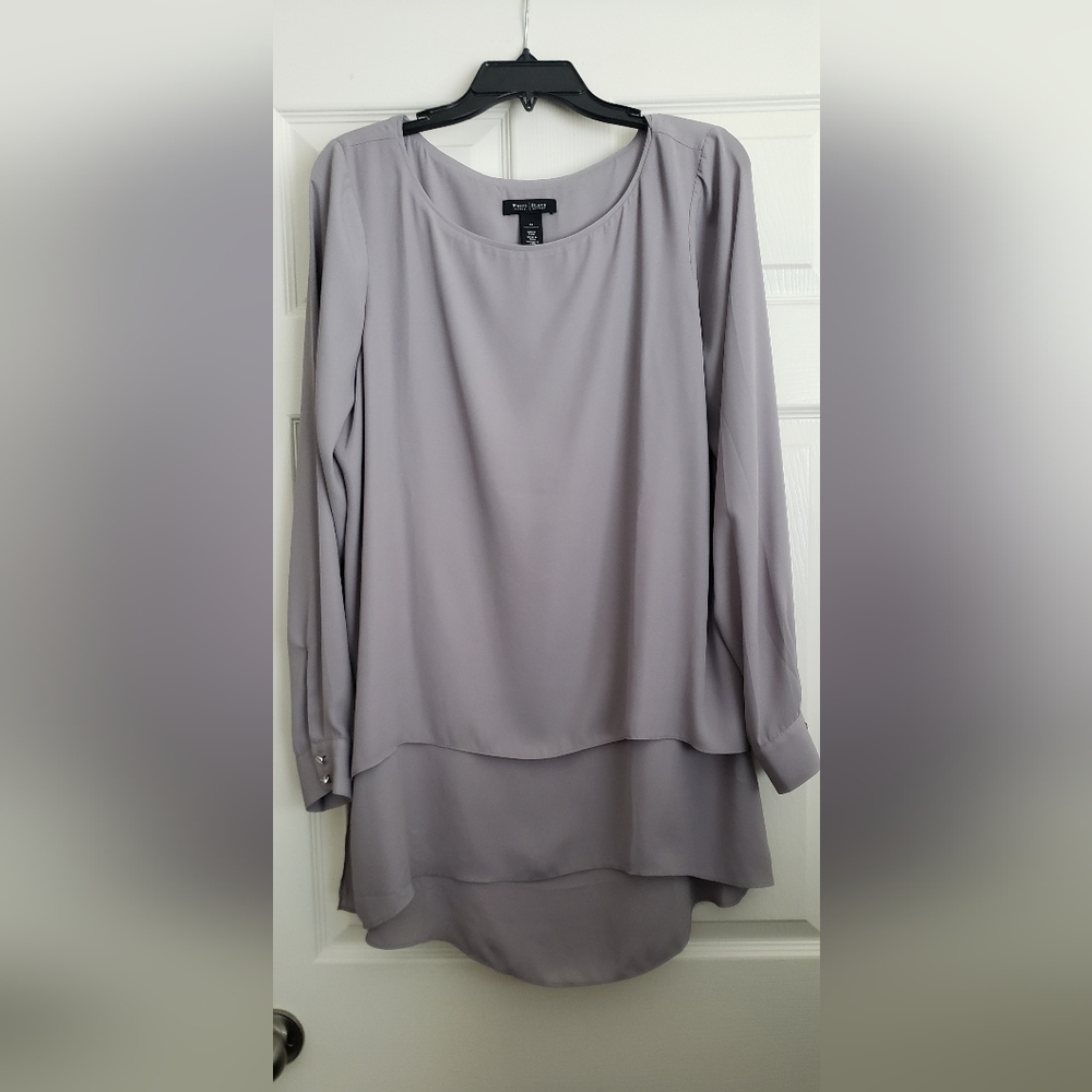 White House Black Market WHBM Top Size 14 Gray Long Sleeve Flowy Shirt
